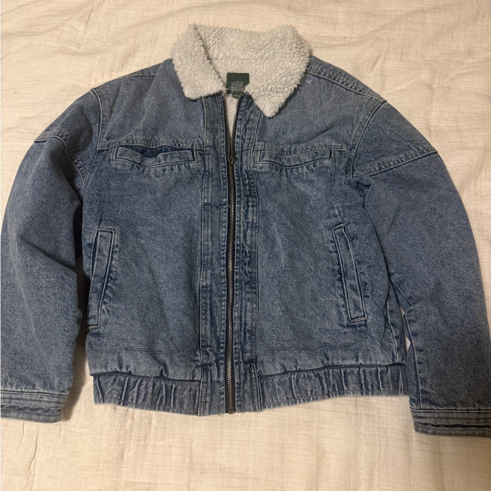 Wild Fable Blue Denim Jacket with White Sherpa Collar